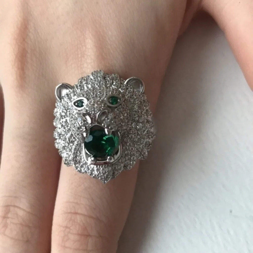 925 silver Rhinestones ring green stones - Picture 5 of 9